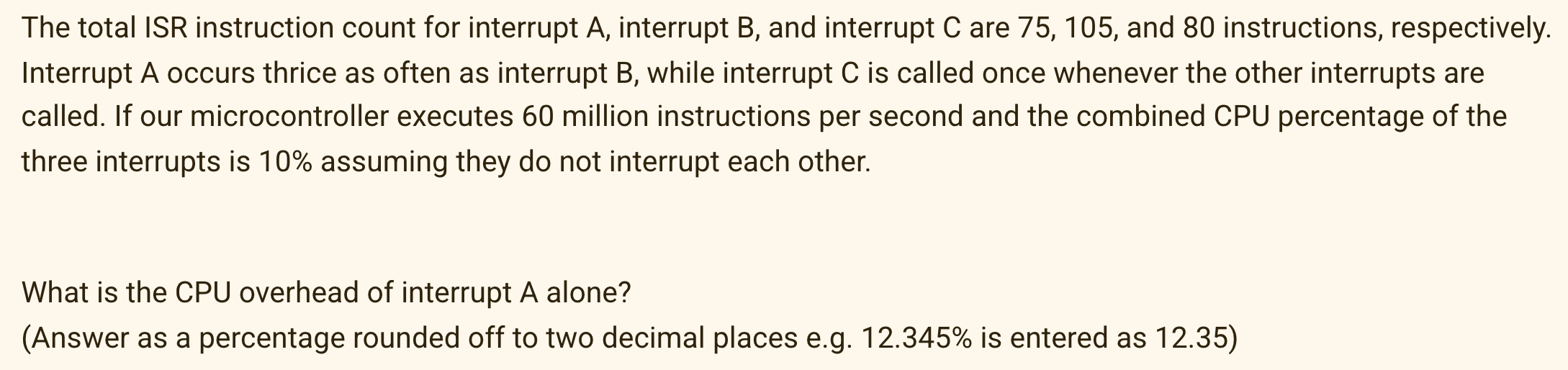  The total ISR instruction count for interrupt A, interrupt B, and