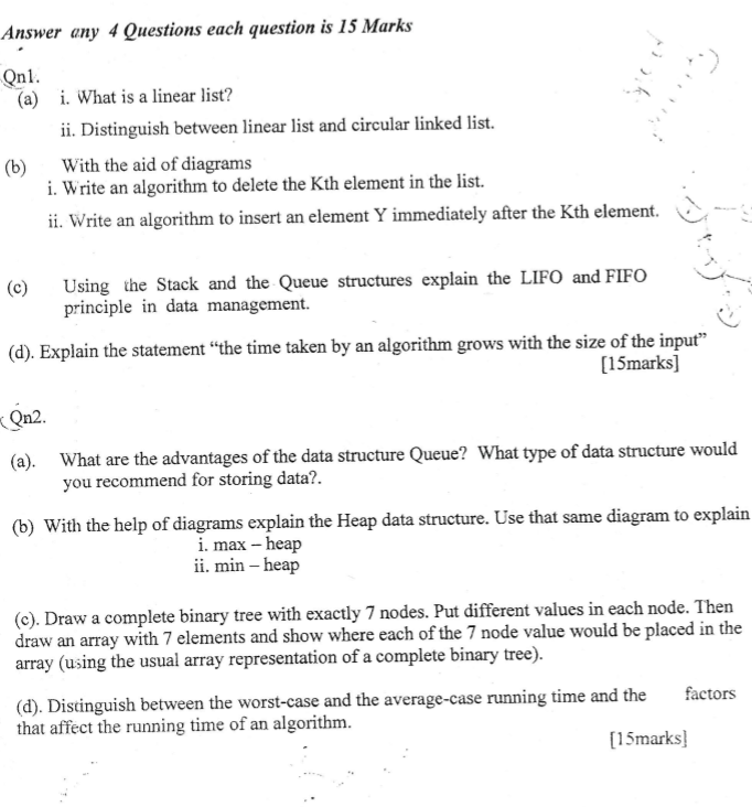  Answer any 4 Questions each question is 15 Marks Qn1. (a)
