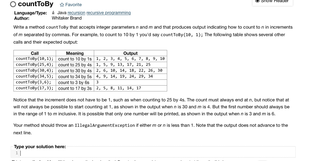  Show Header OcountT0By Favorite Java recursion recursive programming Whitaker Brand Language/Type: