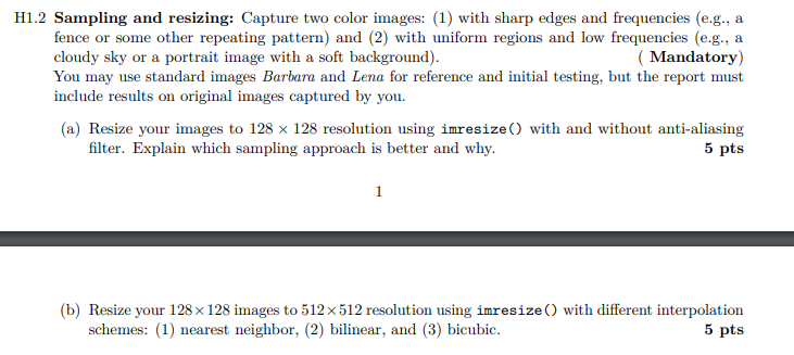 Performing sampling and resizing in Matlab: H1.2 Sampling and resizing: Capture two