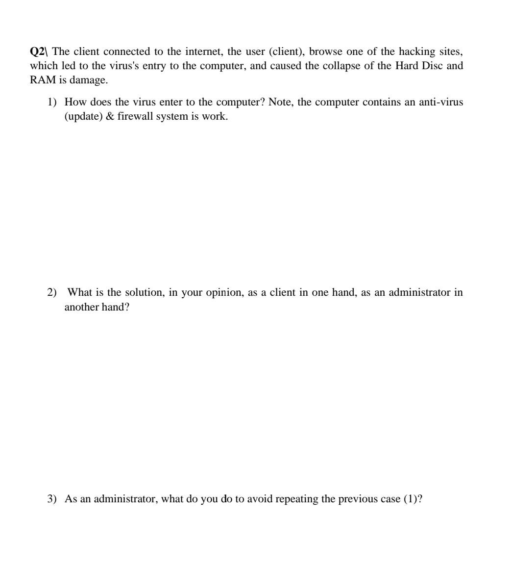  Computer Network Administration Q2\ The client connected to the internet, the
