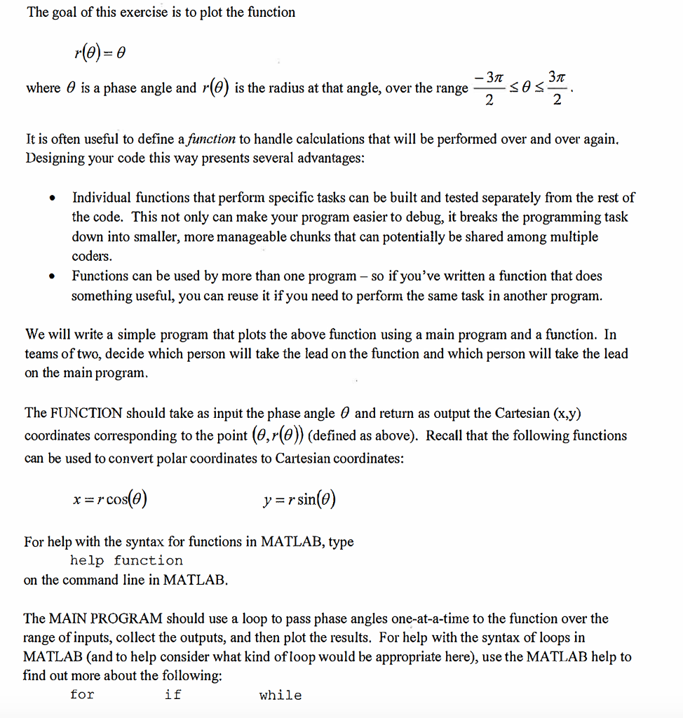 The goal of this exercise is to plot the function r()-