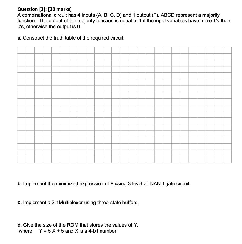  Question [2]: [20 marks] A combinational circuit has 4 inputs (A,