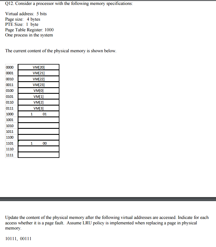  Consider a processor with the following memory specifications: Virtual address: 5