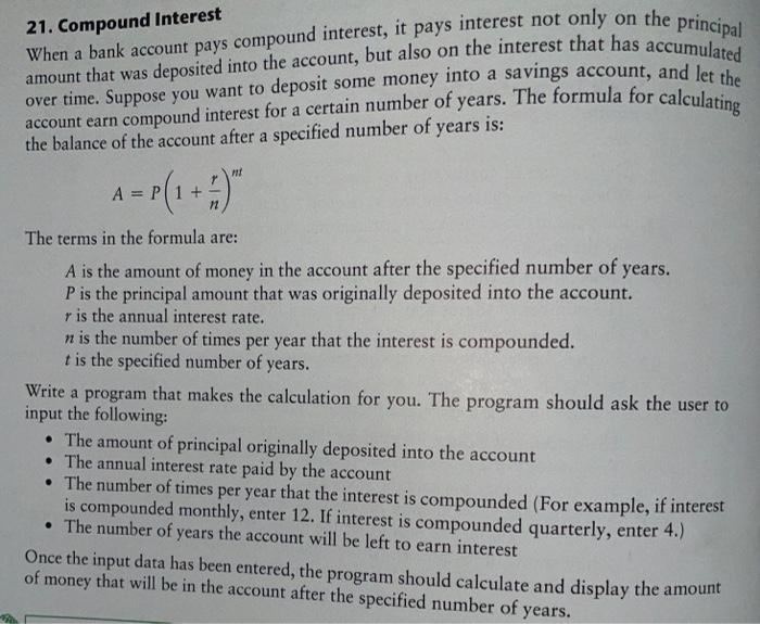This is for Java program challenge. When a bank account pays compound