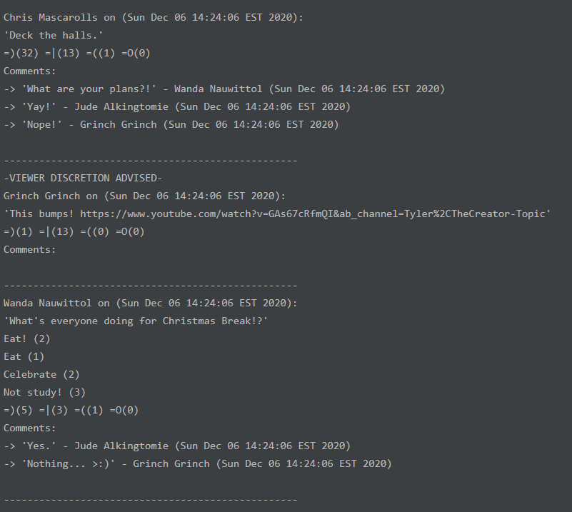 comments; private String username; private String post; private Date time; private int