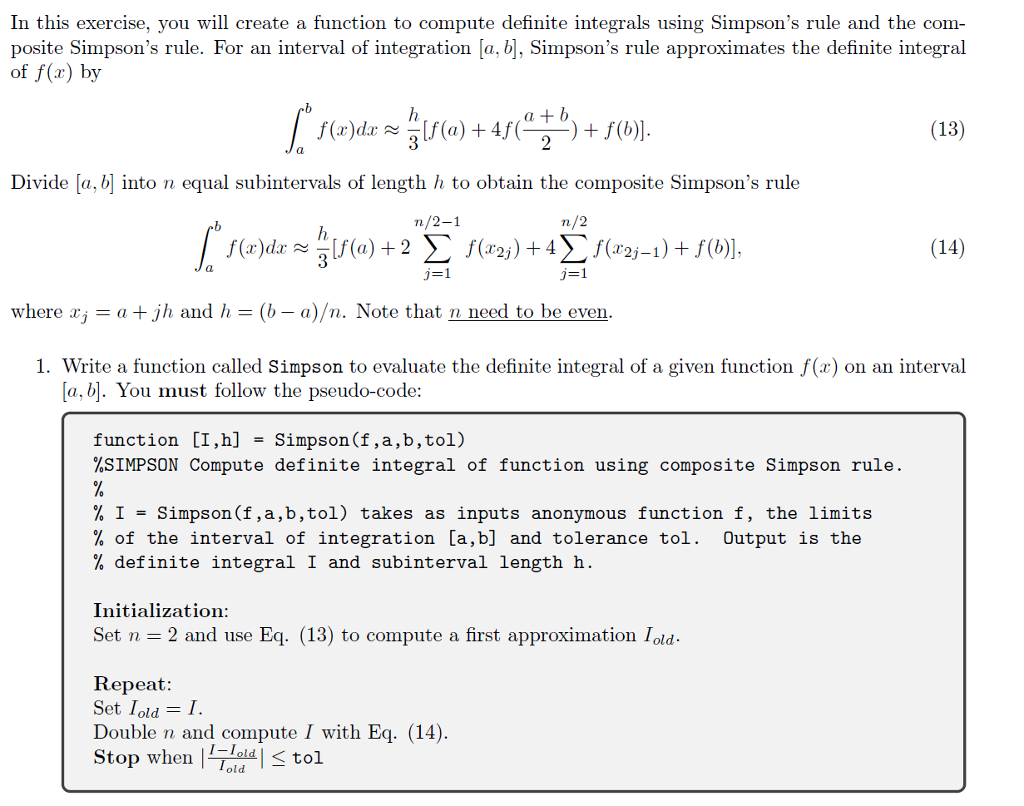 Write a Matlab function using the following pseudo-code In this exercise, you
