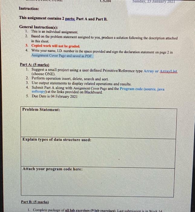  by java Sunday, 23 JanuaryLUZI Instruction: This assignment contains 2 parts: