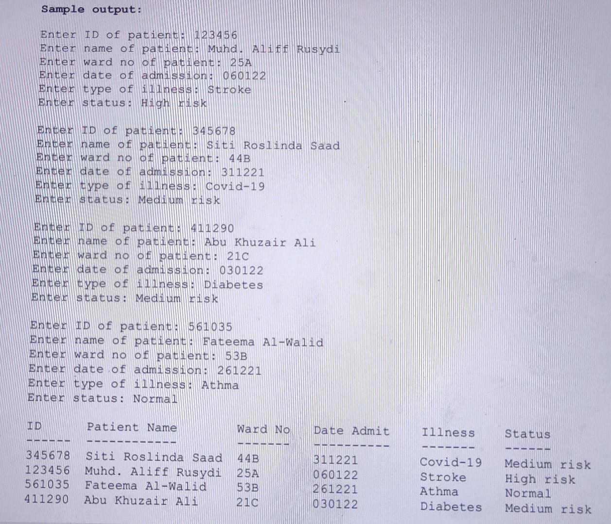 done with question 1 . Thank you . Create two global structures