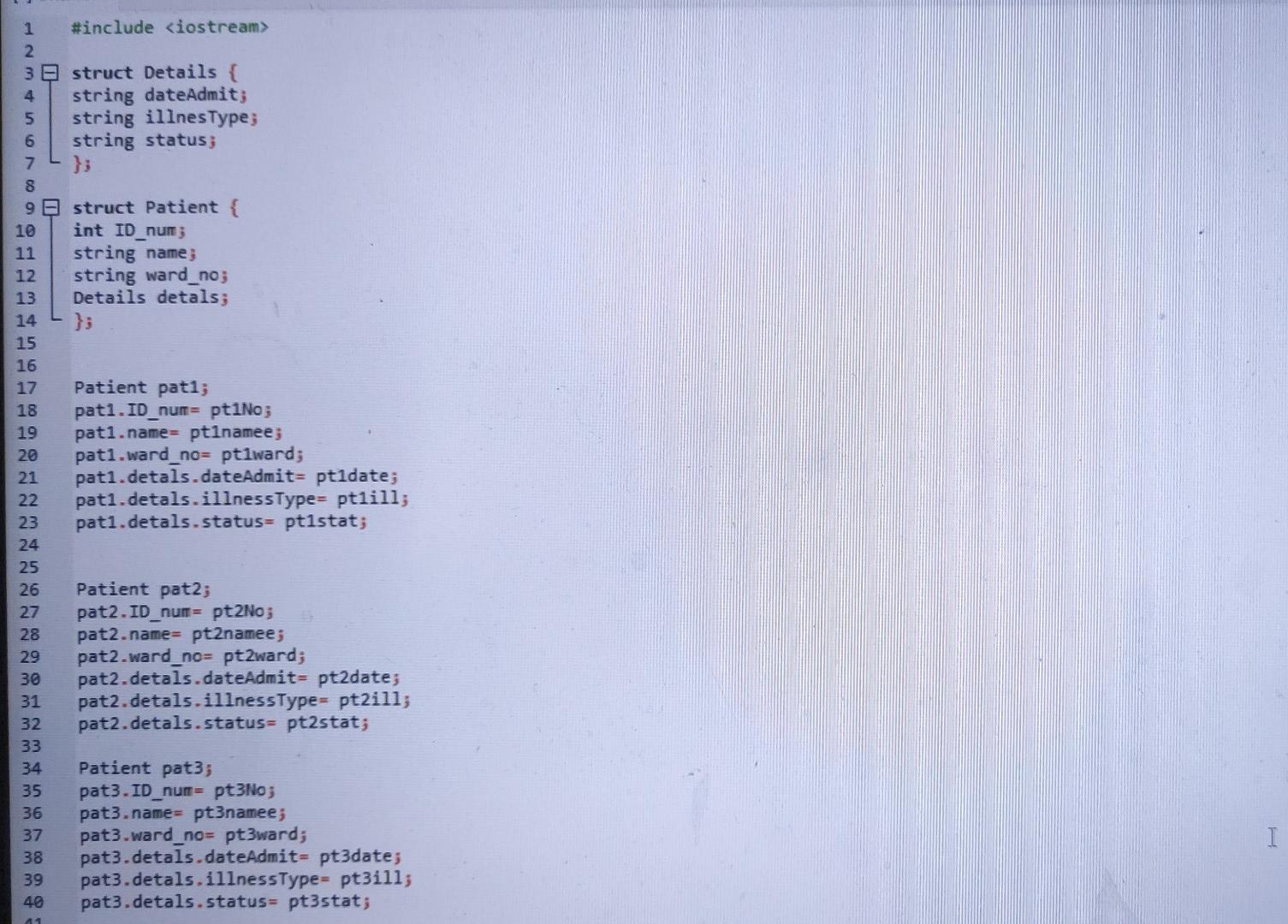 named Details and Patient. The first structure named Details contains the members: