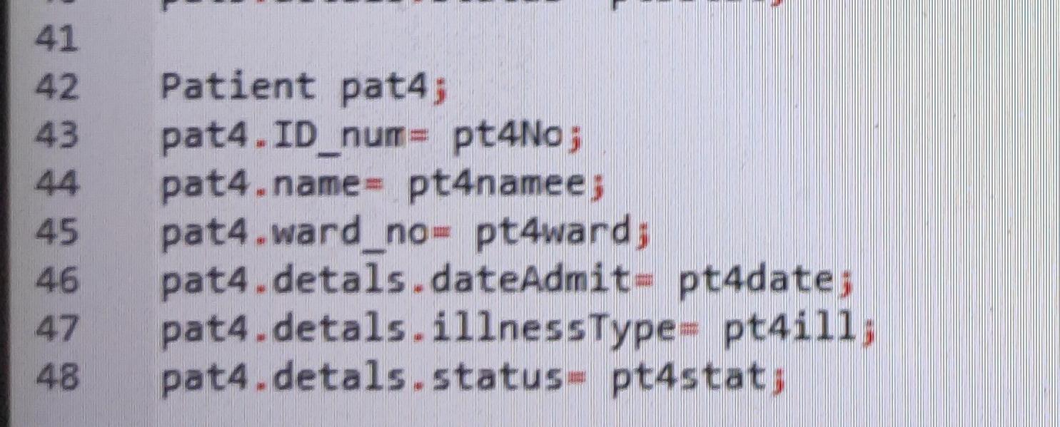 dateAdmit (use string), illnessType, status (e.g, high risk, medium risk, normal) while