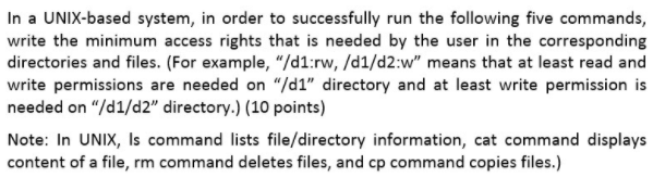 a) ls l /d1/d2/f1 command: b) cat /d1/d3/f2 command: c) rm