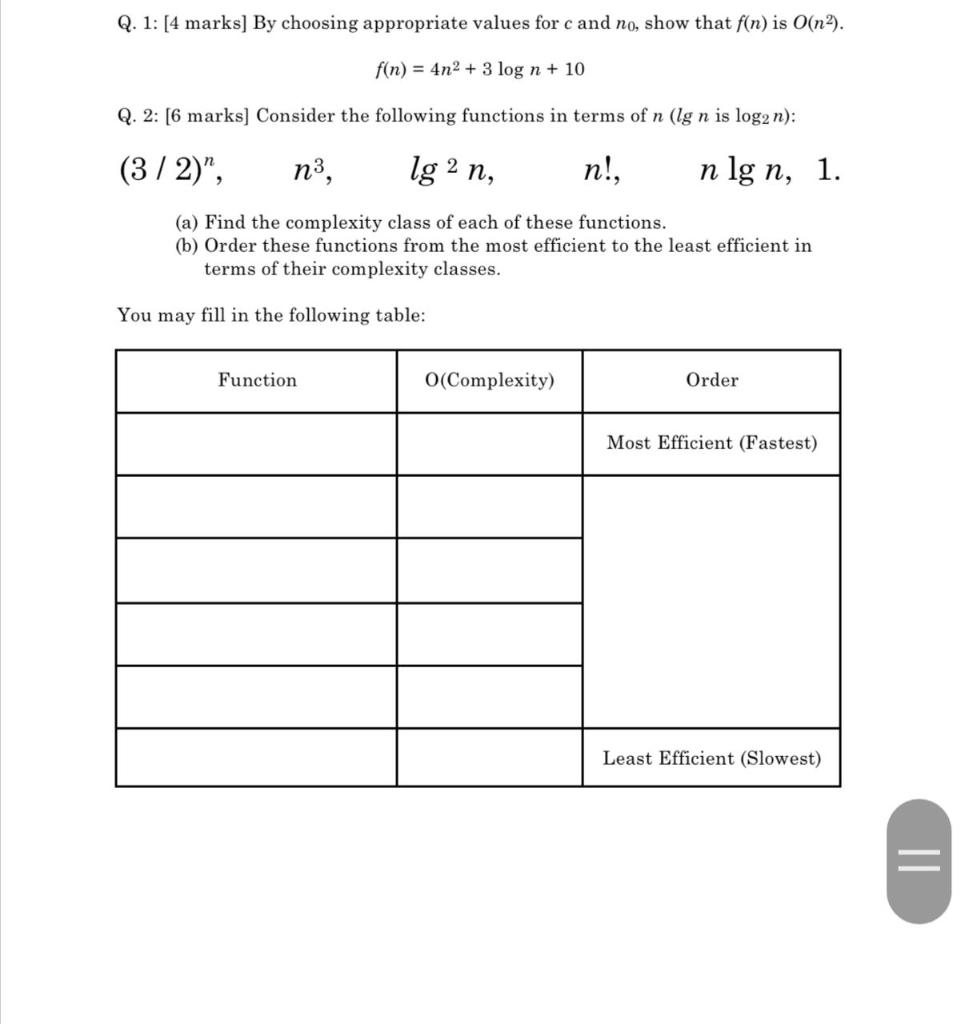  Q. 1: [4 marks] By choosing appropriate values for c and