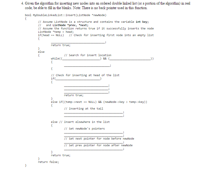 4. Given the algorithm for inserting new nodes into an ordered