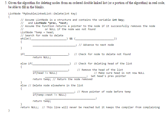 double linked list (or a portion of the algorithm) in real code,