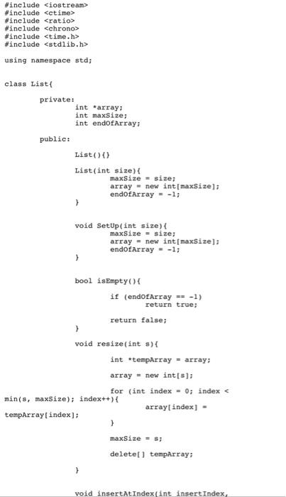class that has the functions to setup/initialize the list, insert to the