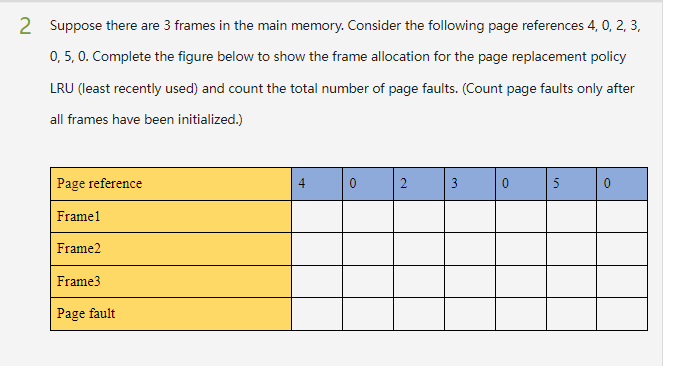 2 Suppose there are 3 frames in the main memory. Consider
