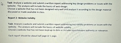  Task: Analyze a website and submit a written report addressing key