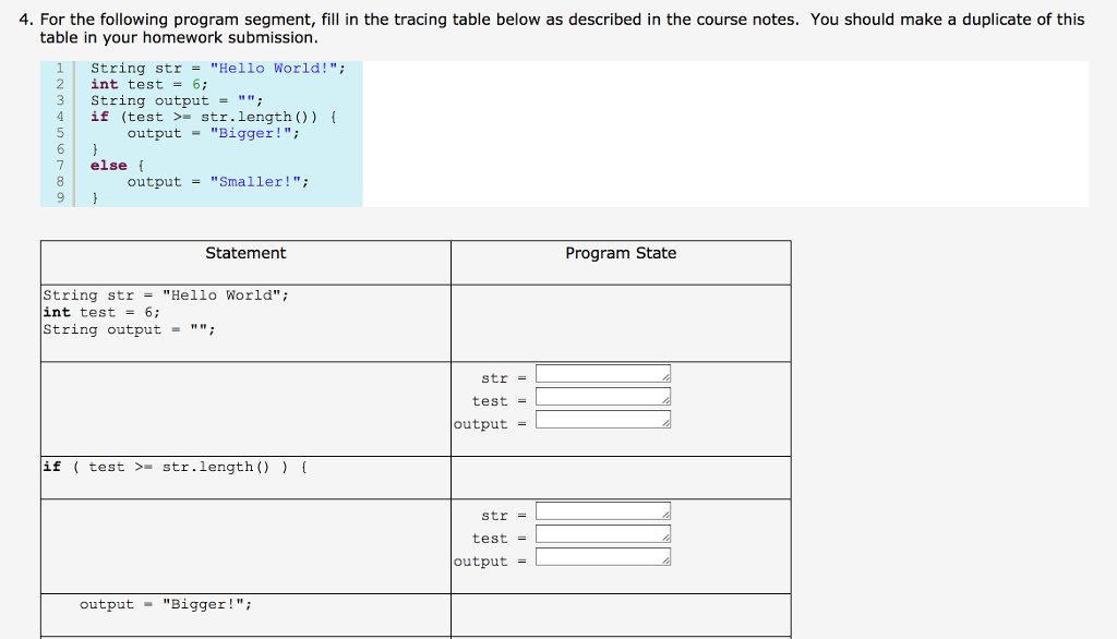 Please answer number 4. 4. For the following program segment, fill in