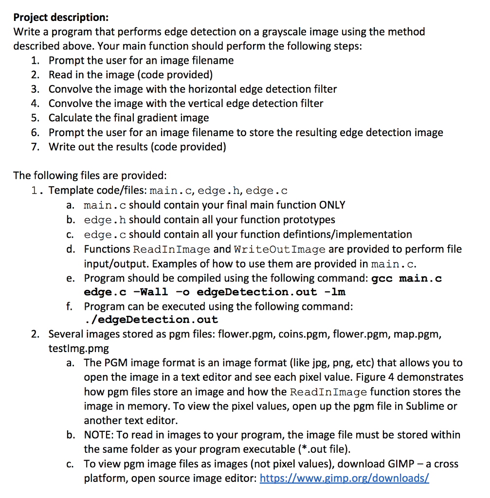 this is a c program Project description: Write a program that performs