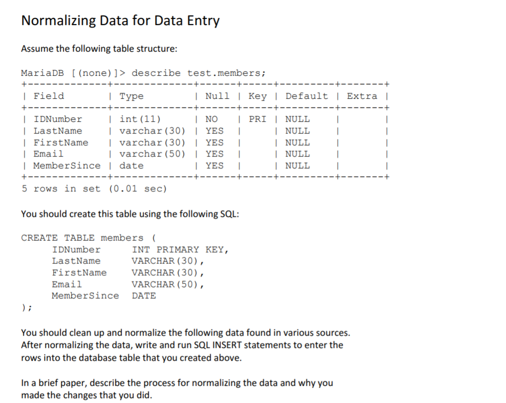 Creating the Initial Table for the Volunteer Database Part 1 Refer to
