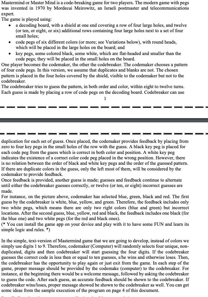 Please solve part D. Thanks. Mastermind or Master Mind is a