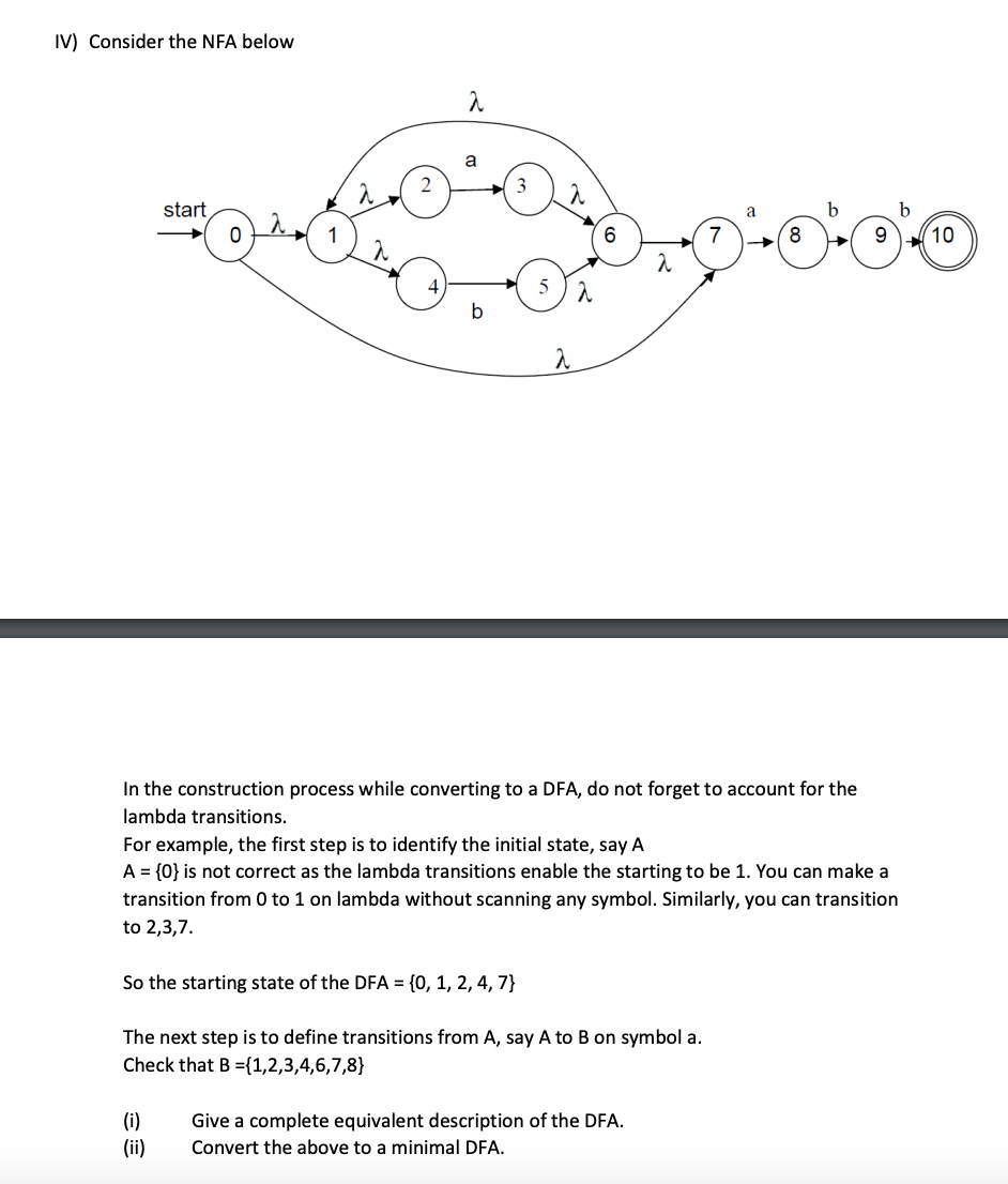  IV) Consider the NFA below a 3 start a 0 6