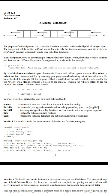 1 CMPS 12B Data Structures Assignment 2 The purpose of this assignment
