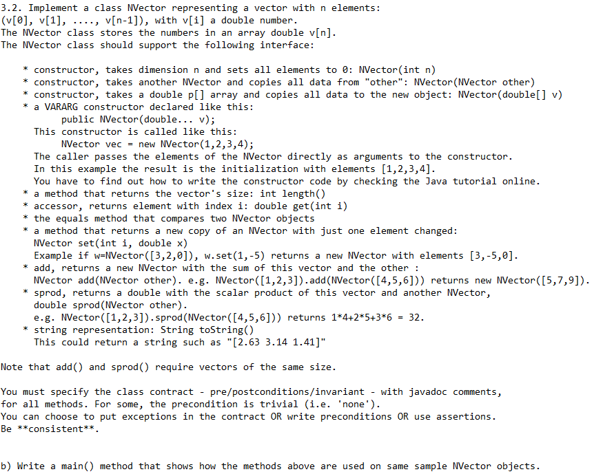 3.2. Implement a class NVector representing a vector with n elements: