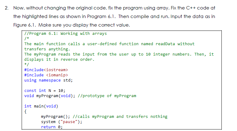and run the program of Code_Examplel.cpp. Type 1 to 10 when ask