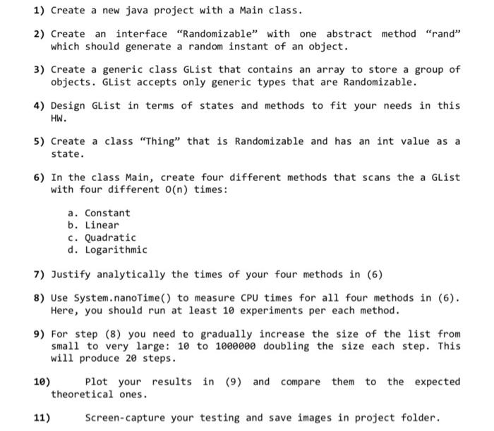 use java code 1) Create a new java project with a Main
