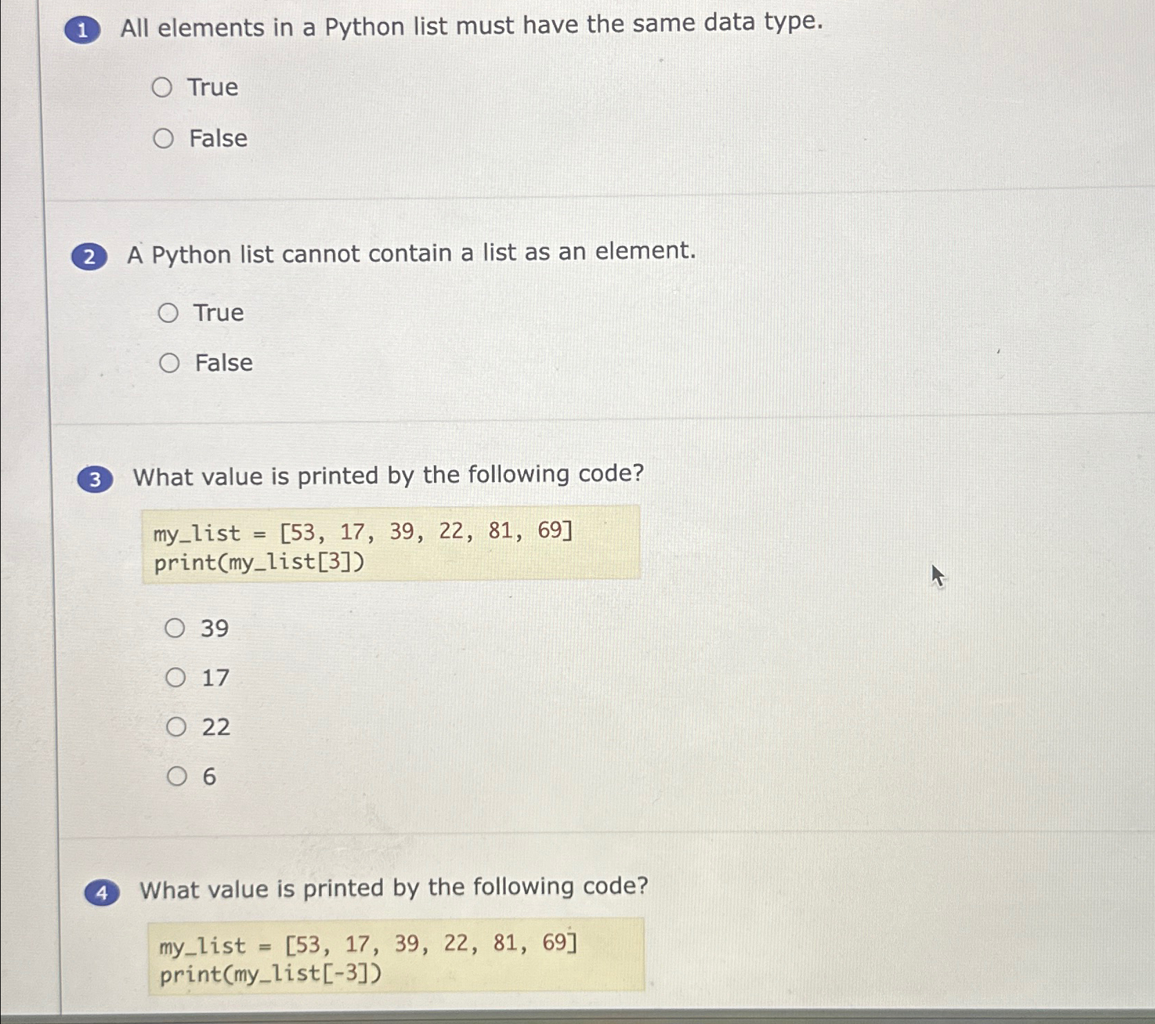  All elements in a Python list must have the same data