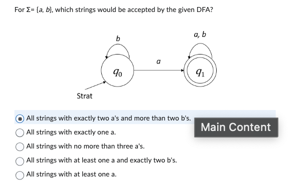  For ={a,b}, which strings would be accepted by the given DFA?