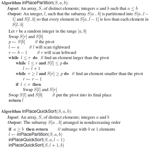 Prove this algorithm for in-place quicksort is correct using induction. Also include
