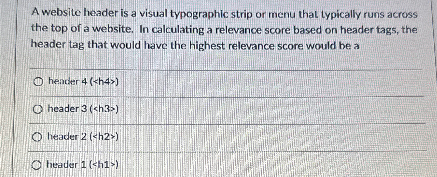  A website header is a visual typographic strip or menu that