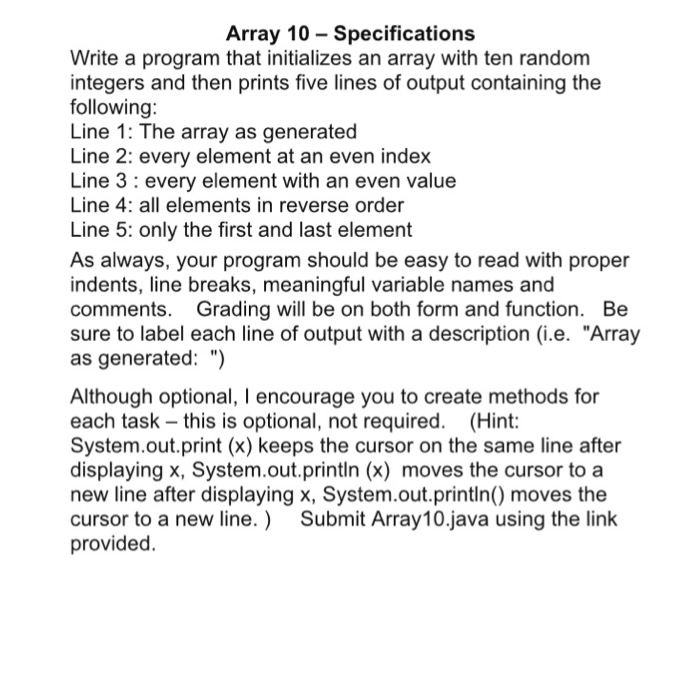  Write a program that initializes an array with ten random integers