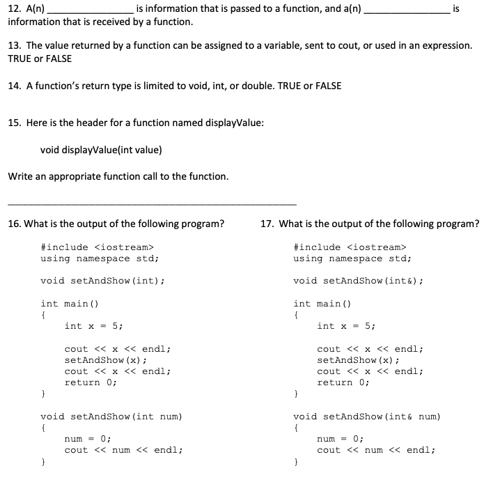 12. A(n) information that is received by a function is information