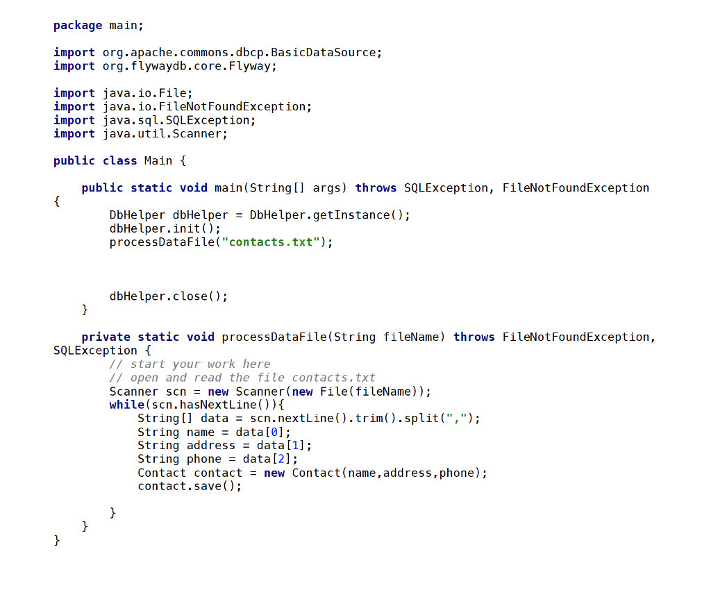 Test 8 import java. sgl.Connection 9 import java.sql.SQLException; 10 12 public class