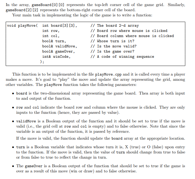 with an algorithm for each of the following parameters for a tic-tac-toe