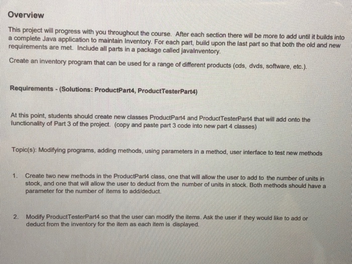  Overview This project will progress with you throughout the course. After