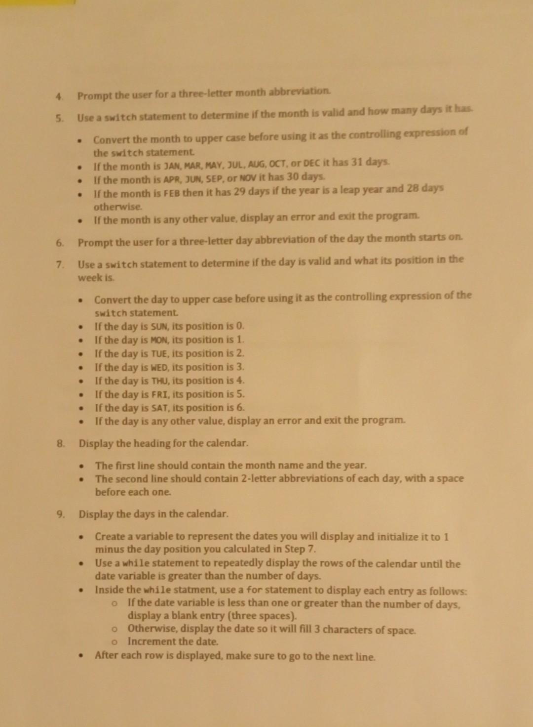 Por is assignment you write a program that displays a calendar month