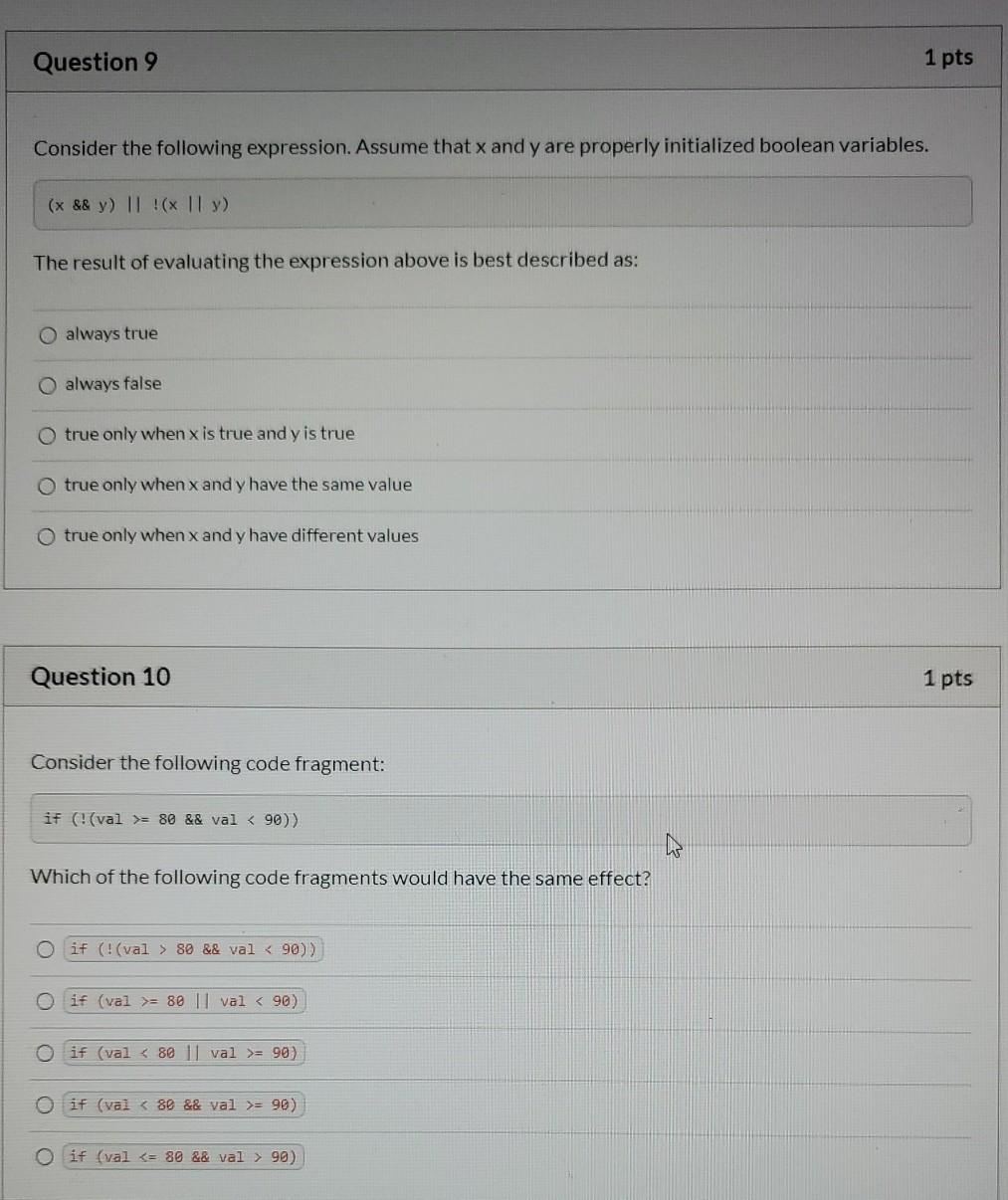 B) O A && ( A && B) !A && ( AB)