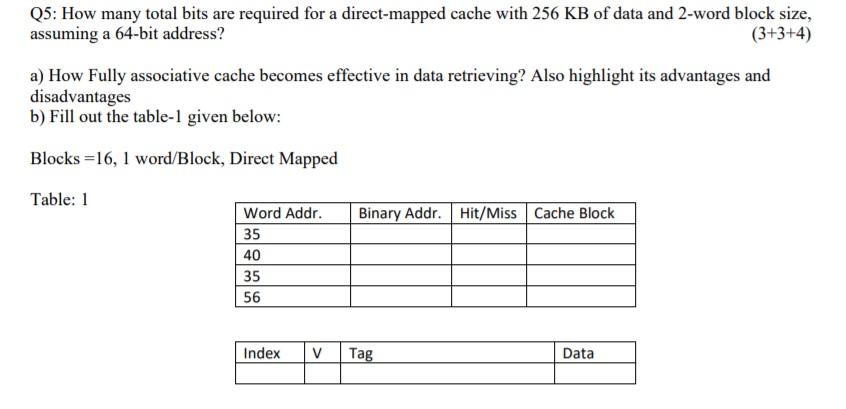  Q5: How many total bits are required for a direct-mapped cache