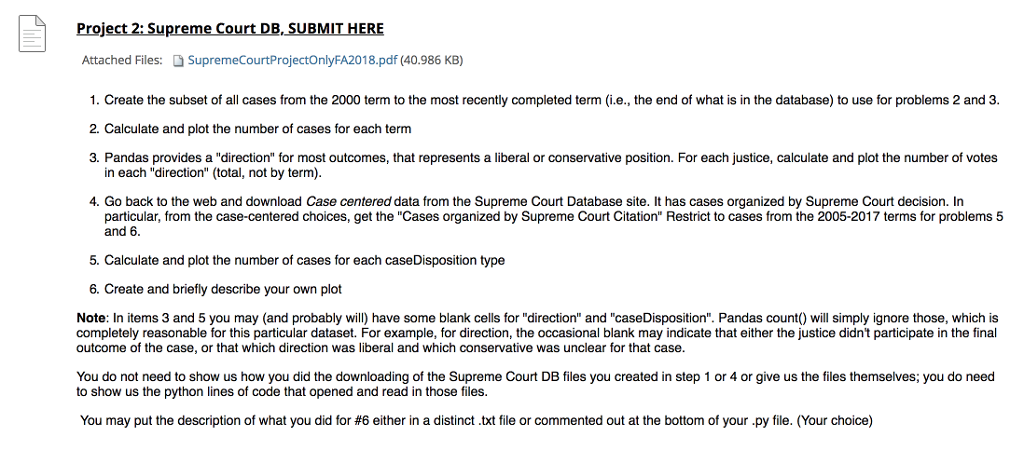 use python to do Project 2: Supreme Court DB,SUBMIT HERE Attached Files: