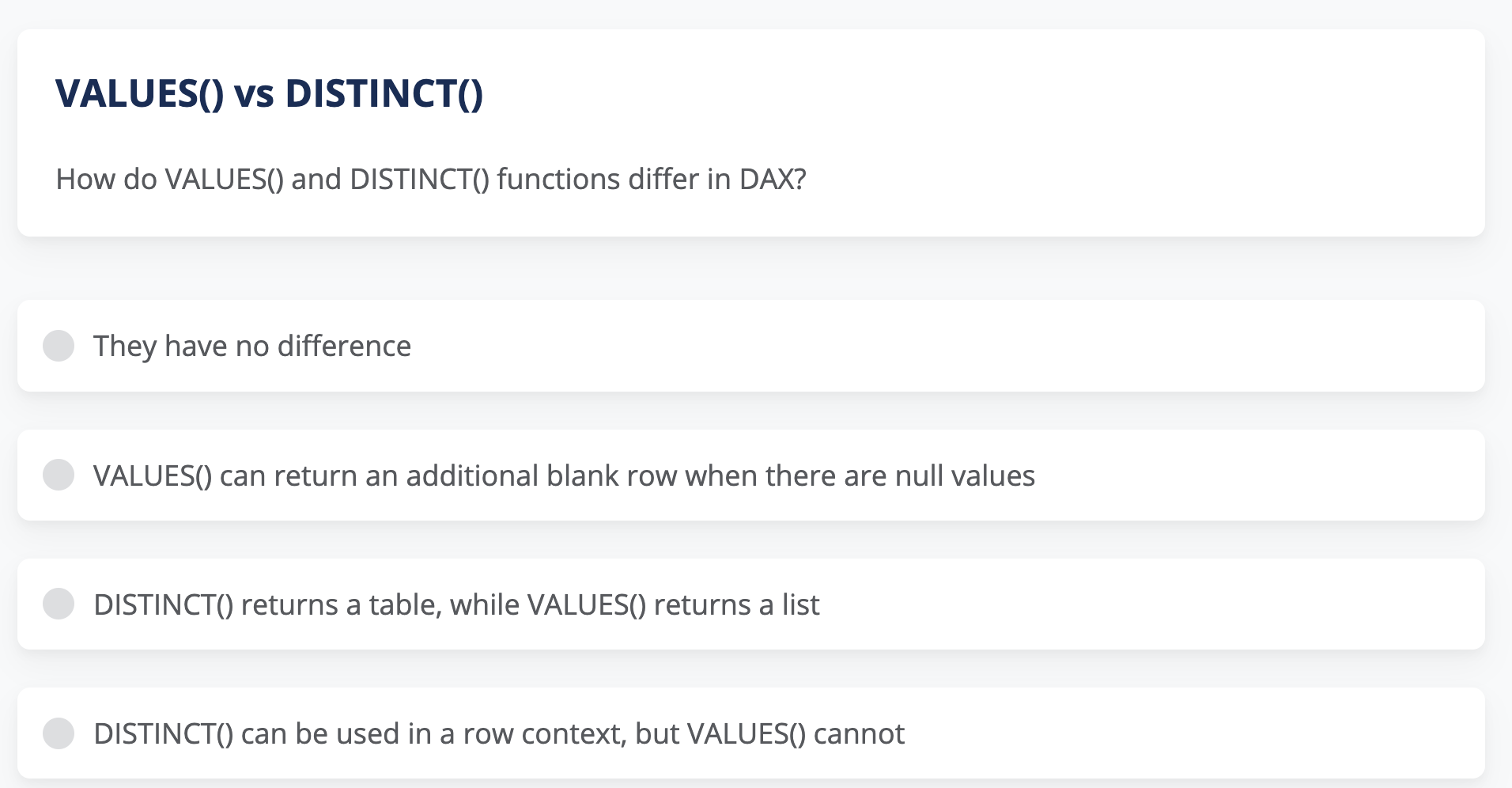  VALUES( vs DISTINCT() How do VALUES() and DISTINCT() functions differ in