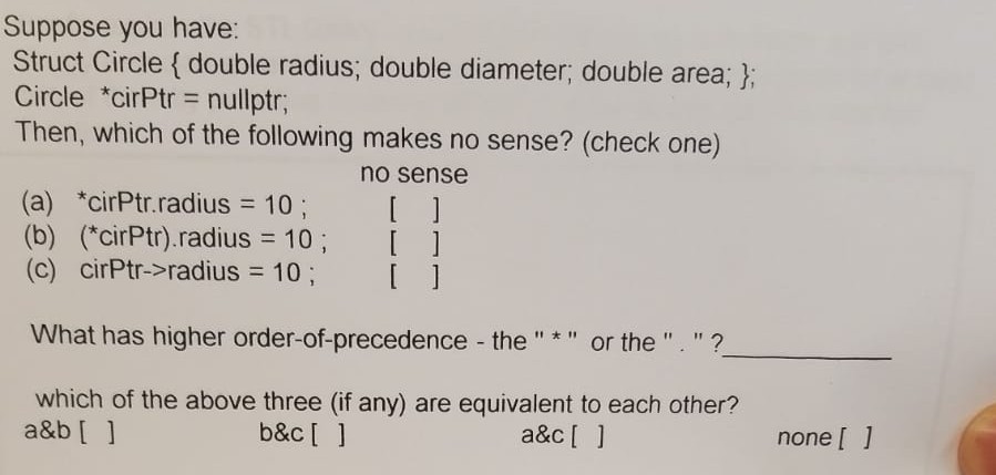  urgent using c++ Suppose you have: Struct Circle ( double radius;