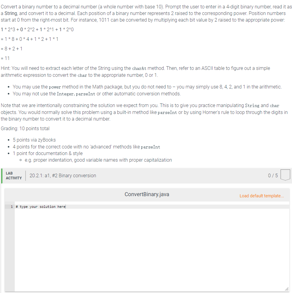 Convert a binary number to a decimal number (a whole number