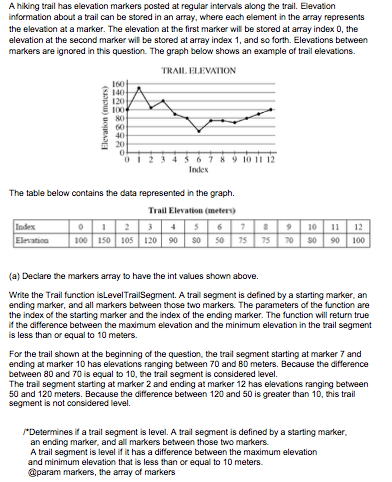  C++ #include using namespace std; bool isLevelTrailSegment(int markers[],int Start, int End);