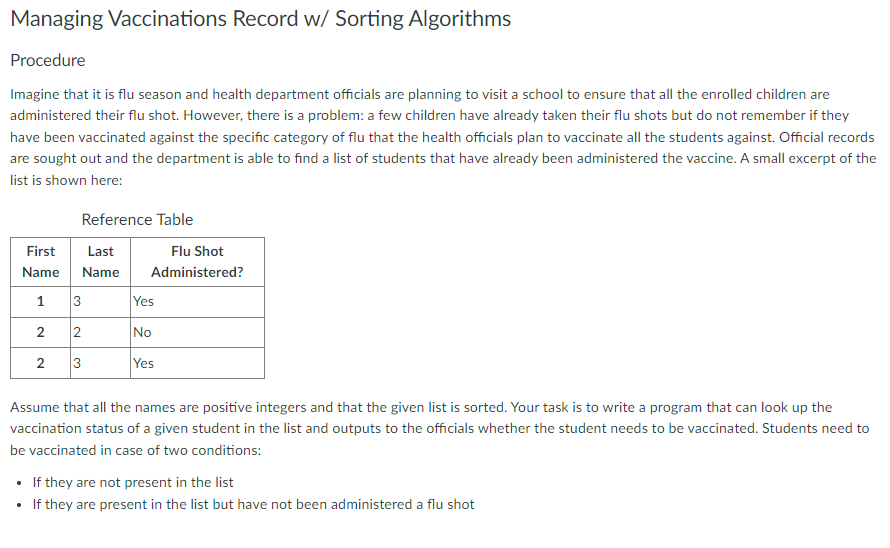 Managing Vaccinations Record w/ Sorting Algorithms Procedure Imagine that it is