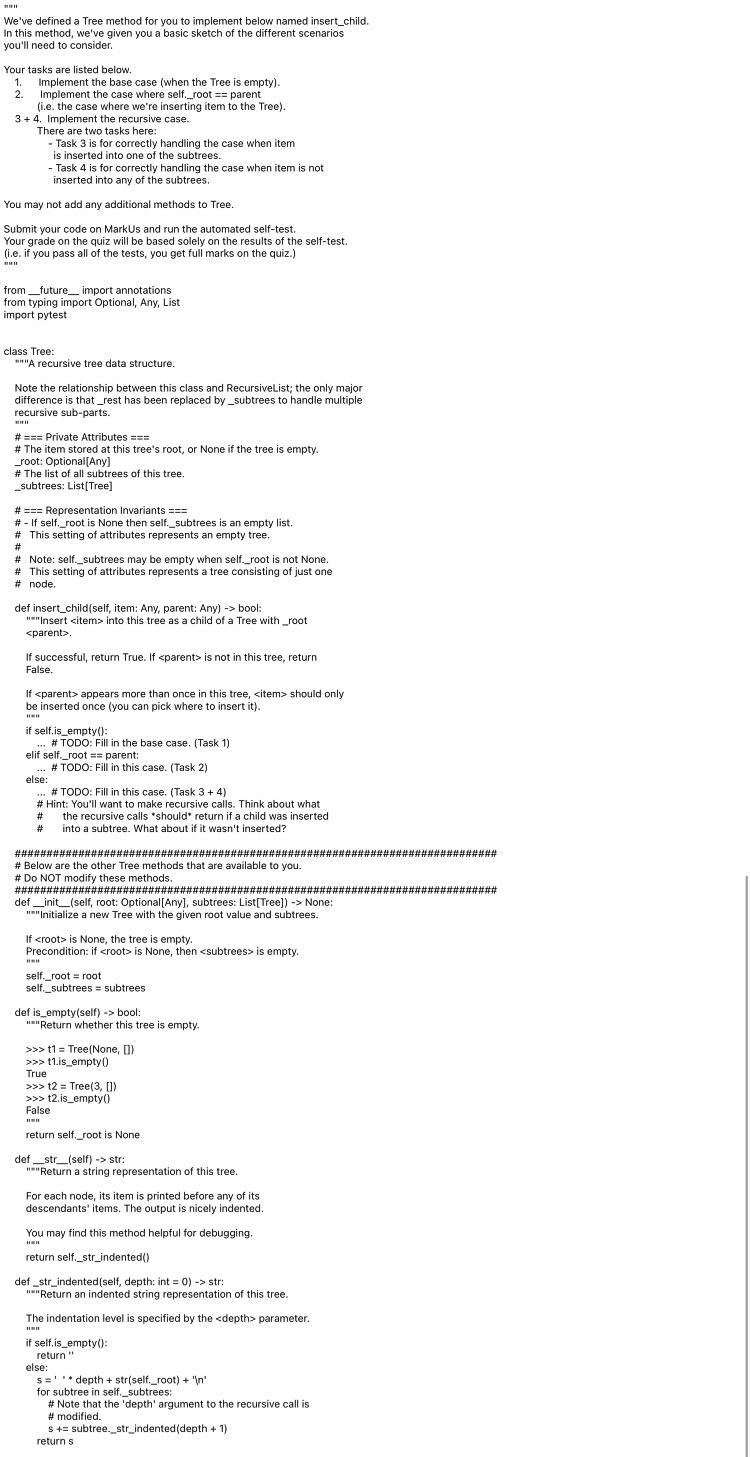  Your tasks are listed below. 1. Implement the base case (when